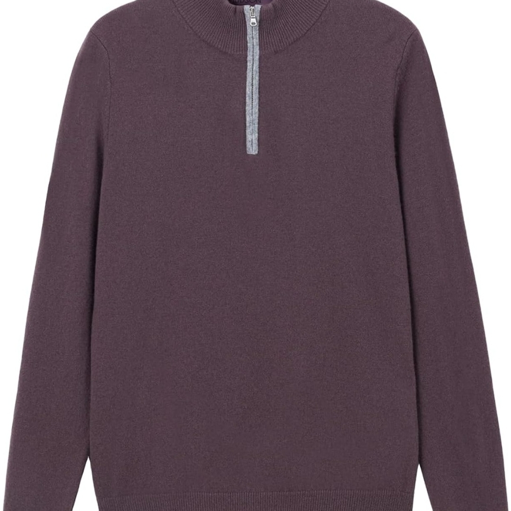 100% Merino Woil Men's Classic Quarter-Zip Sweater in Deep Purple